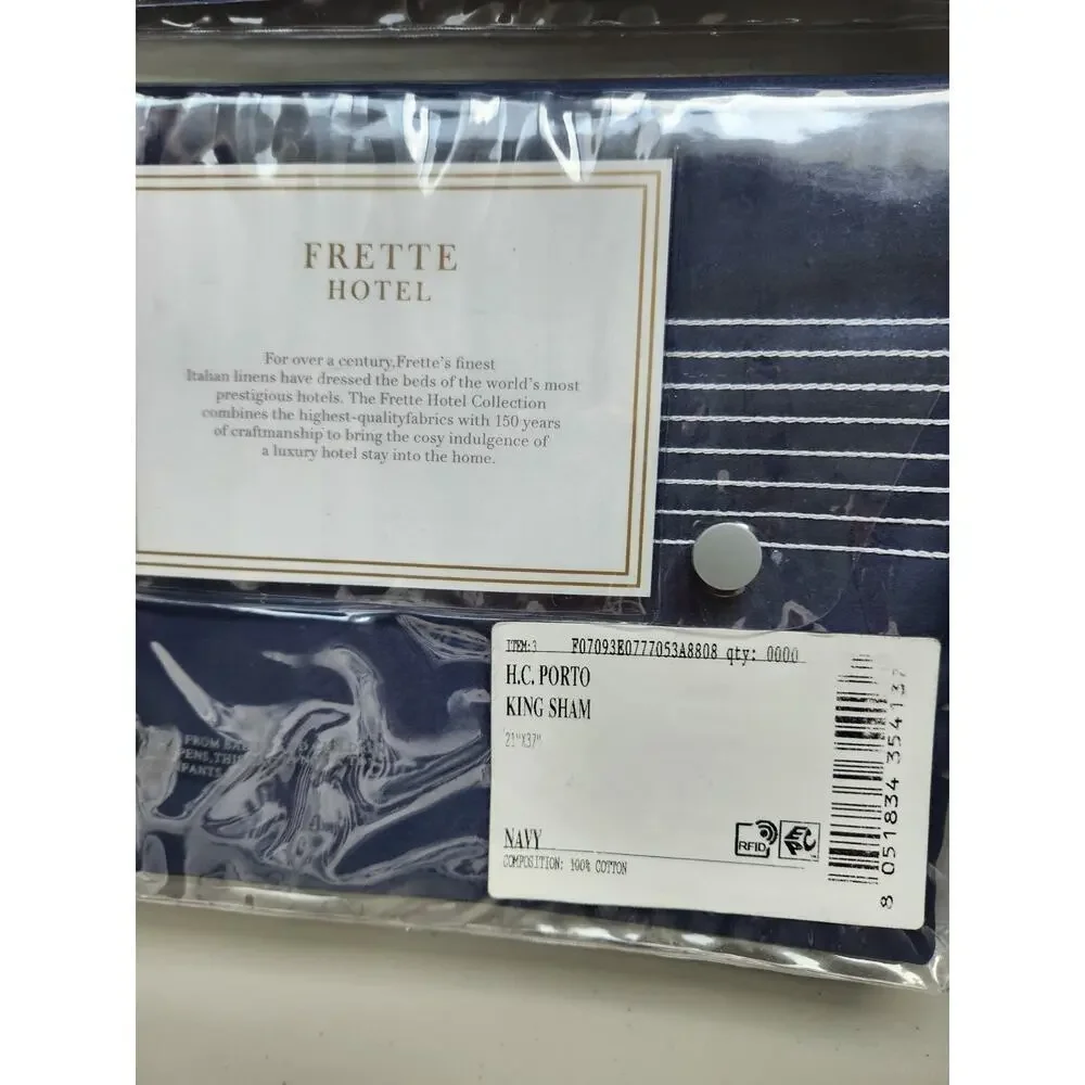 New Frette 2 Pc Set Porto Cotton King Shams Navy Sham Embroidery #02